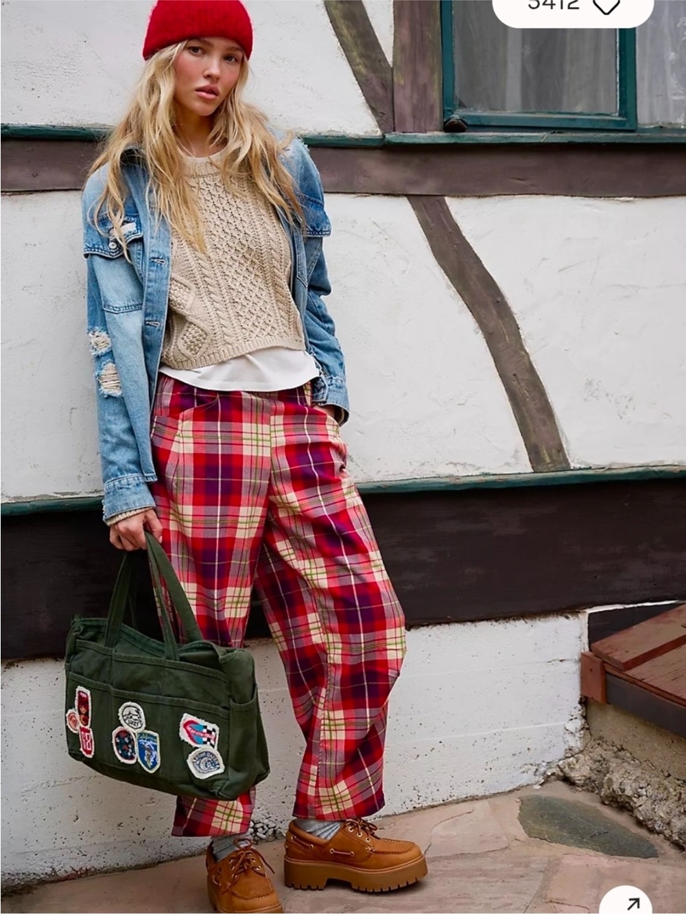 NWT Free People Nice Choice Plaid Trouser